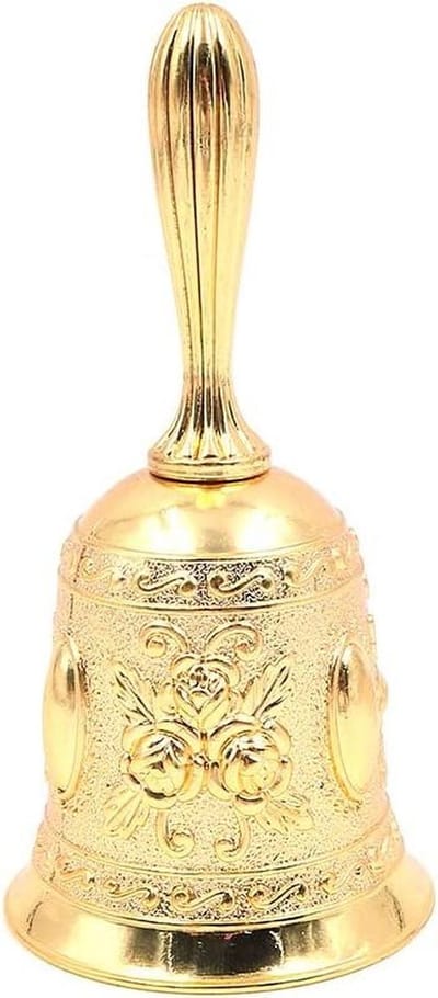 Alnicov Messing handbel, vintage metalen oproepbel bruiloft bel tempel bel (goud)