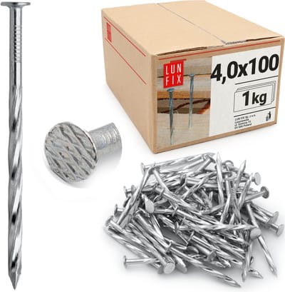 LUN FIX - Drallschaft 4 x 100 mm - 1 kg (ca. 100 stk.) Onverzinkt - Duurzame schroefnagels voor professionele toepassingen