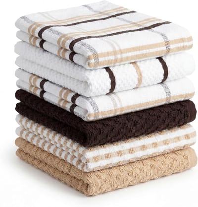 Katoenen keukendoeken, 6 stuks, microvezel en badstof, absorberende theedoeken, reinigingsdoeken in beige en chocolade