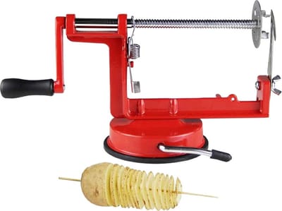 Professionele Potato twister spiraal aardappelsnijder en chips maker - Perfect voor feestjes en speciale gelegenheden - Ideaal als garnering op je bord - Met zuignap - RVS - Rood