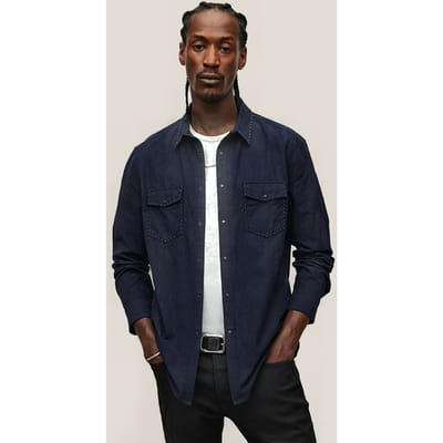 John Varvatos Slim Fit Studded Shirt Dark Navy Maat: S | Casual Overhemden Outlet | Heren | Blauw