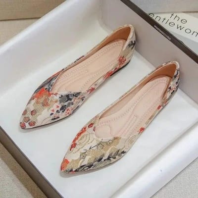 Mode d'été chaussures plates à semelles souples chaussures pointues rétro imprimé plat élégant décontracté quotidien femmes chaussures 41 rouge