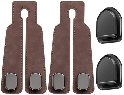 Dailygoods- Opberghaken - 2 Stuks Achterbank Haken - 2 Stuks Kleefhaken - Leer/Metaal - Bruin/Zwart - Duurzaam en Elegant - Auto Haken