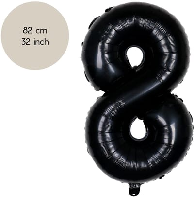 Fienosa Cijfer Ballonnen nummer 8 - Zwart - 82 cm - Helium Ballon - Verjaardag ballon - Verjaardag versiering - Leeftijd verjaardag - Verjaardagsballon - Verjaardag