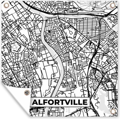 Tuin poster Stadskaart - Plattegrond - Kaart - Alfortville - Frankrijk - Zwart wit - 200x200 cm - Tuindoek