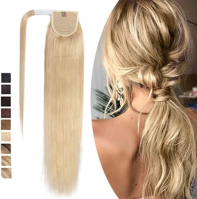 Natuurlijke 16 inch Ponytail Extension van 100% Remy Haar, Wrappable en Clip-In, Perfect voor Vrouwen met Bleached Blonde Haarkleur (80g)