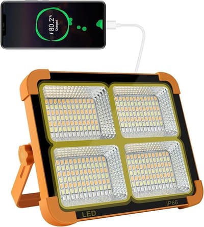 Draagbare LED-werklamp, 100W 1000LM, traploze helderheidsregeling, oplaadbare batterij, LED-vloerlamp geschikt voor noodwerkzaamheden tijdens orkanen.