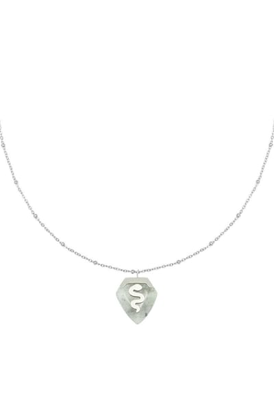 Ketting natuursteen met slang - necklace nature stone with snake - stainless steel - valentijn kado - moederdag cadeau - kerst - dieren hanger - sierraad - mama - dochter
