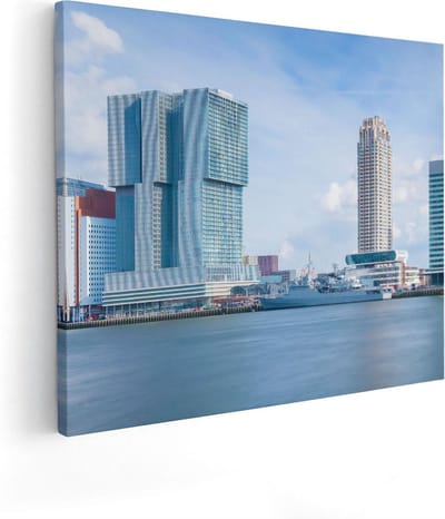 Artaza Canvas Schilderij Skyline Rotterdam - 50x40 cm - Wanddecoratie Stad - Muurdecoratie Boot - Kamer Accessoires
