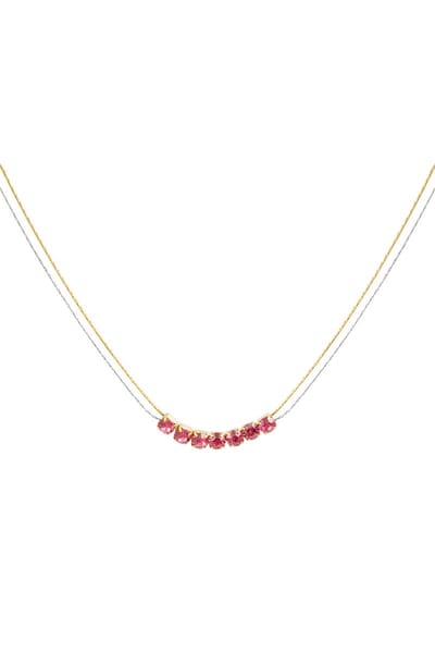 Ketting goud/zilver met steen - roze - stainless steel
