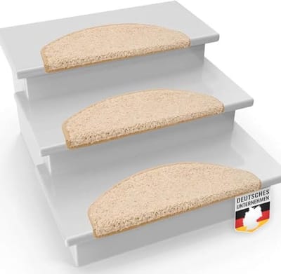 Zachte Hoogpolige Trapmatten Set van 15 - Halfrond, Zelfklevend, Beige - Voor binnengebruik