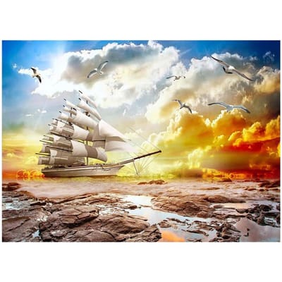 Diy Diamant Borduurwerk Natuurlijk Landschap Zeilboot Zeemeeuw Volledige Ronde Mozaïek Kruissteek Strass 20X30CM gray