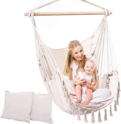 Hangstoel met Standaard - Touw Schommel - Binnen en Buiten - Inclusief Kussens - 100x130 cm - Zwart