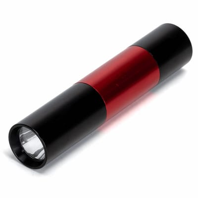 Zaklamp rood zwart aluminium behuizing - 1x AA batterij (exclusief) - 120° 86m 47Lm