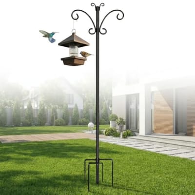 Tuin Vogelhouder met Vlinderkop 234cm Hoog – Herdershaak met Versterkte Grondspit voor Lantaarns, Zonnelampen en Planten, 19mm Metalen Buis, Zwart