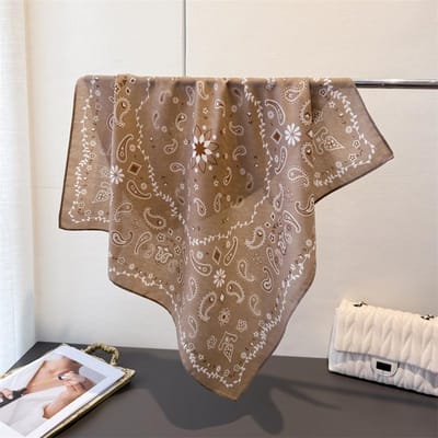 Luxe Paisley Print Vierkante Sjaal Dames Katoen Linnen Gevoel Haarband Neckerchief Stropdas Dames Hoofdband Foulard Bandana 68X68CM gray