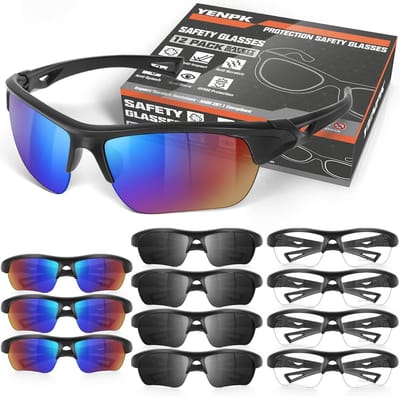 Veiligheidsbril ANSI Z87.1 UV400 voor Mannen en Vrouwen - Schokbestendig en Getint - Anti-fog Beschermbril (Set van 12, Kleur: Grijs en Helder)