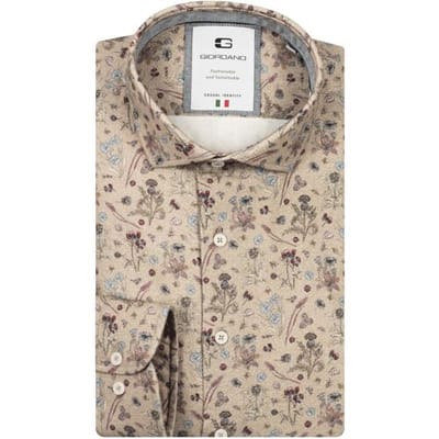 Giordano Overhemd Row Cutaway Brushed Botanical Pattern Donkerbruin-Multi / male