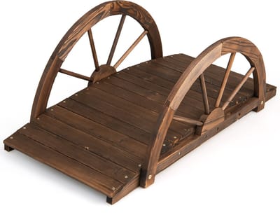 COSTWAY Vijverbrug, tuinbrug, houten brug met dubbele halfronde leuningen, decoratieve brug van dennenhout, sierbrug voor tuin, vijver, 101 x 48,5 x 38 cm