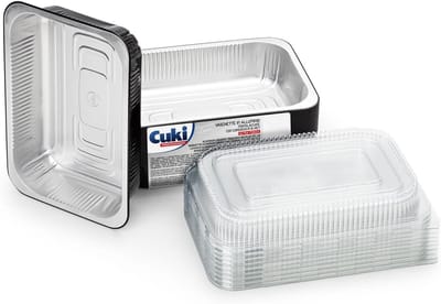 Aluminium Schalen met Deksel - Zilver - 24 x 17 x 5 cm - Ultrasterke Wegwerp Schalen voor Oven en Magnetron - Voor Koken en Opslag