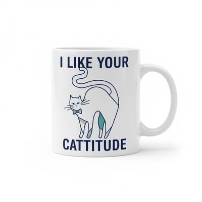 Grappige Katten Koffiemok “I Like Your Cattitude” – Schattige Kat Illustratie – Keramische Mok 330 ml
