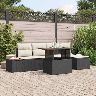 vidaXL Tuin Eettafel Set met kussen 6 pcs Zwart en Beige