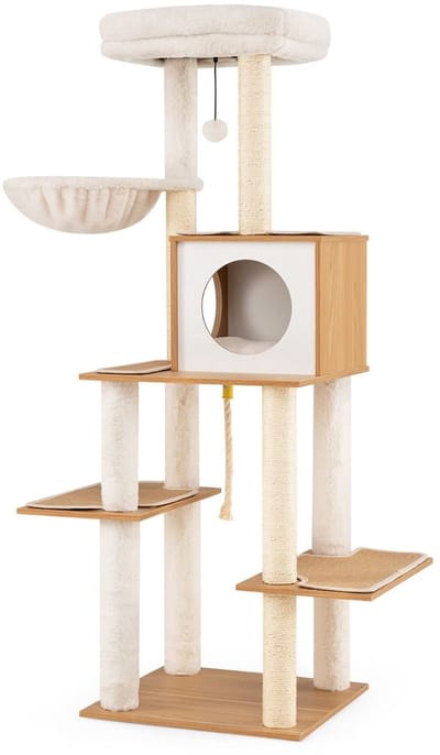 Kattenhuis - Buiten - Kennel - Kooi - Bench - Ren - Duurzaam - Naturel + Wit