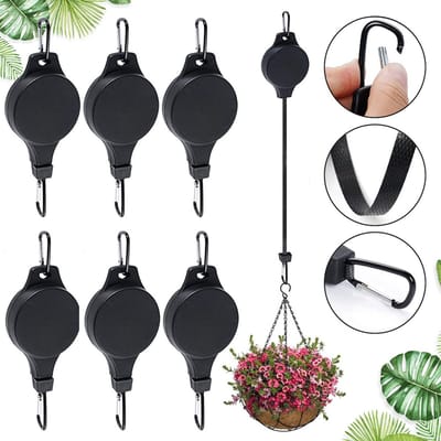 Decopatent - 1 Stuks Intrekbare Plantenhanger Katrol - Verstelbare Ophanghaak - Automatische Vergrendeling - Eenvoudig Manden Ophangen & Omlaag Halen - Geschikt voor Hangende Planten - UITTREKBAAR VAN 21 TOT 102 CM - Kleur: Zwart