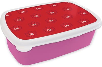 Broodtrommel Roze - Lunchbox - Brooddoos - Canada - Vlaggen - Patronen - 18x12x6 cm - Kinderen - Meisje