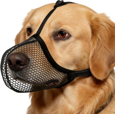 Honden muilkorf - ademend mondkapje - Veilig uitlaten - Reflecterende rand - Maat M - Zwart