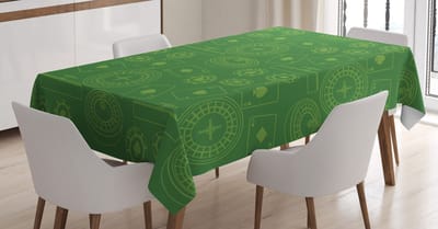 ABAKUHAUS Poker Tafelkleed, Voorbeeld van casinoobjecten, Vuilafweer met geavanceerde druktechnologie Wasbare heldere kleuren, 140 x 170 cm, Fern Green