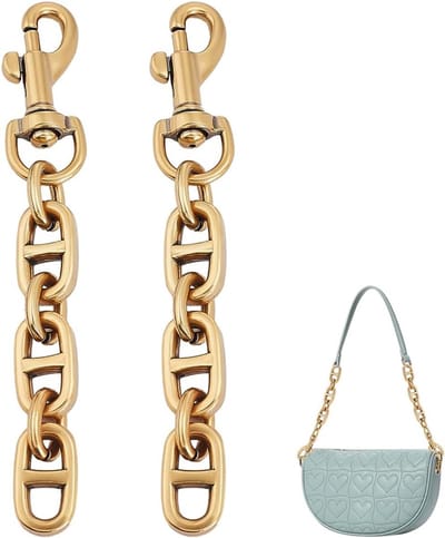 2 stuks verlengkettingen voor tassen, legering, 12 cm, antiek gouden crossbody schoudertasriem, verlengkettingen met draaibare oogschroef, reservekarabijnhaak voor tassenriem