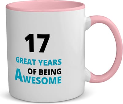 Akyol - 17 great years of being awesome koffiemok - theemok - roze - Hoera 17 jaar - iemand die 17 jaar is geworden - verjaardagscadeau - verjaardag - cadeau - kado - geschenk - gift - goeie jaren - 350 ML inhoud