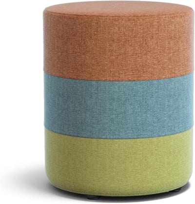 Voetenbankje Linnen - Rustkrukje Kaptafel - Zitje en Steun - Afneembare Hoes - 29x29x35cm - Regenboogoranje