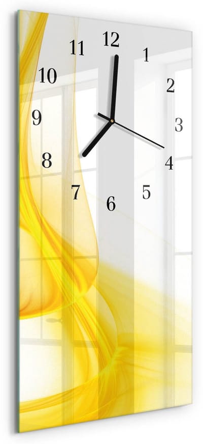 Tulup Wandklok - Abstractie Wandklok Glas Decoratie - 30x60 cm - Geel Gekleurde Glazen Klok - Zwarte Handen - Rechthoekige Wandklok - Wandklok Glas Decoratie - Gekleurde Glazen Klok