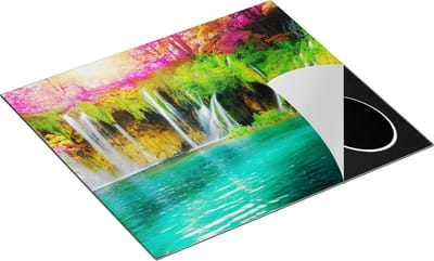 Chefcare Inductie Beschermer Waterval met Roze en Groene Bloemen - 60x50 cm - Afdekplaat Inductie - Kookplaat Beschermer - Inductie Mat