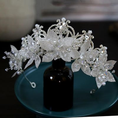 Nouvelle Couronne de Mariée Luxueuse et Élégante Diadème de Mariage Couronne Tiara Fait Main Accessoires de Cheveux Accessoires Principaux de Mariage gray