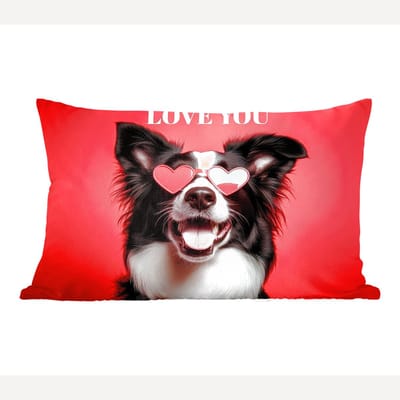 Sierkussens - Kussentjes Woonkamer - 50x30 cm - Hond - Hartjesbril - Loveyou - Rood
