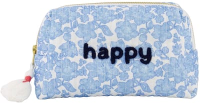 Zusss Toilettas Bloemen Happy 100% Katoen Lichtblauw / Wit