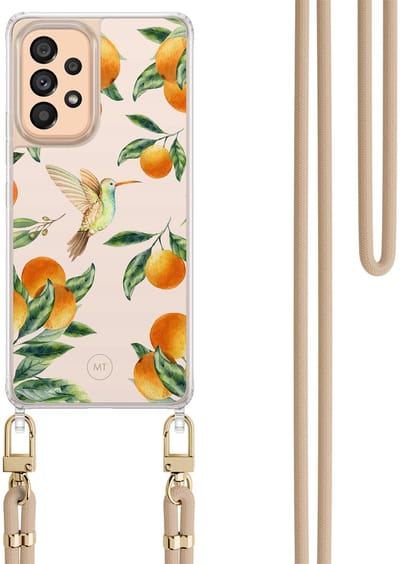Hoesje met koord geschikt voor Samsung Galaxy A53 - Tropical fruit - Inclusief Beige koord - Crossbody beschermhoes - Transparant, Multi - Mooie Telefoonhoesjes