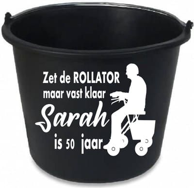 Bedrukte emmer - 50 jaar - abraham - sarah - spreuk zet de rollator maar klaar - verjaardag - geschenk