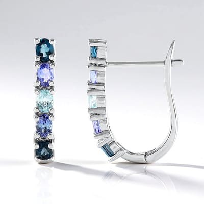 Cavill - Ovale Oorbellen 925 Sterling Zilver met Zilverplating - Blauwe Topaas, Tanzaniet & Ratanakiri Zirkonen 0,54 ct - Elegante Luxe Dames Sieraden