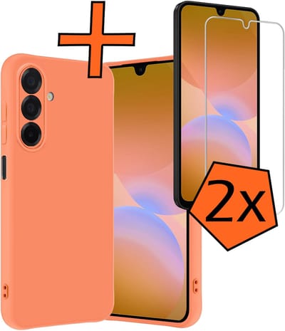 Hoes - Met 2x Screenprotector - Geschikt voor Samsung Galaxy A26 - Sterk & Shockproof - Back Cover - Siliconen Case - Telefoon Hoes - Perzik