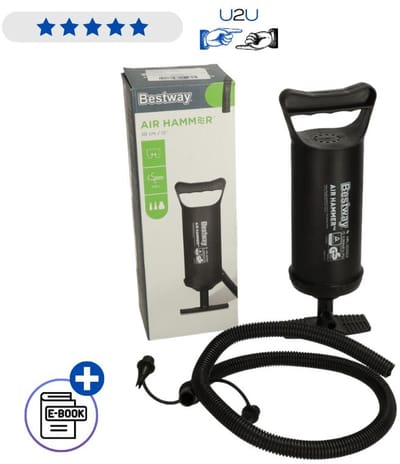 Bestway Handpomp 62002 30 cm - Piston Luchtpomp Voor Luchtbed Zwemband Opblaasboot En Speelgoed - Inclusief 3 Opzetstukken En Flexibele Slang Voor Snel Oppompen Met Ebook