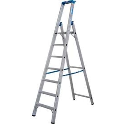 KRAUSE STABILO trap 7 treden R13, zelfreinigend gatenpatroon, platform R13, gereedschapsbak met emmerhaak, aluminium