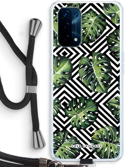 Case Company® - Hoesje met koord geschikt voor Oppo A74 5G hoesje met Koord - Geometrische jungle - Telefoonhoesje met Zwart Koord - Bescherming aan alle Kanten en Over de Schermrand