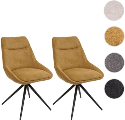 Set van 2 eetkamerstoelen MCW-M65, keukenstoel fauteuil stoel, draaibaar auto-positie metaal stof / textiel ~ mosterdgeel