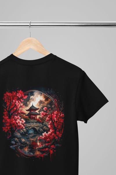 Oversized shirt - Paisagem japanese - Wurban Wear | Draak | Anime streetwear | Asian streetwear | Streetwear | Geisha | Techno outfit | Fantasy shirt | Gym shirt | y2k | Tattoo | Urban | Grote maten | Japanese mythology | Samurai | Zwart