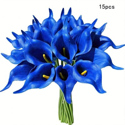 Lot de 15 Calla artificiels colorés - Parfaits pour la fête des mères, Pâques, la décoration de la maison et de mariage bleu