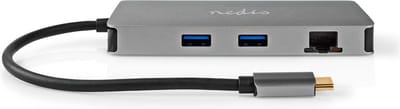 Nedis USB Multi-Port Adapter - 7-in-1 - USB 3.2 Gen 1 - USB-C Male - Micro SD / RJ45 Female / SD / USB-C Female / 2x HDMI / 2x USB-A Female - 5 Gbps - 0.20 m - Rond - Verguld - PVC - Antraciet